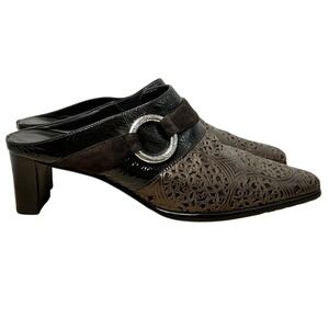 Brighton Talent Womens Brown Leather‎ Slip On Laser Cut Heeled Mules - Size 7.5M